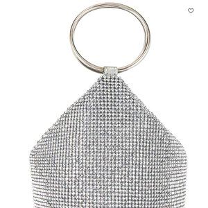Olga Berg Ellie Crystal Mesh Ring Handle Bag in Silver